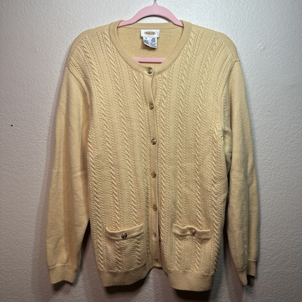 Vintage Talbots Cable Knit Wool Button Cardigan XL Cottagecore Coastal Grandma